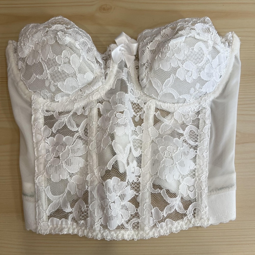 Victoria's Secret Corsett Bustier Womens 36B White Lace Strapless Boned Lingerie